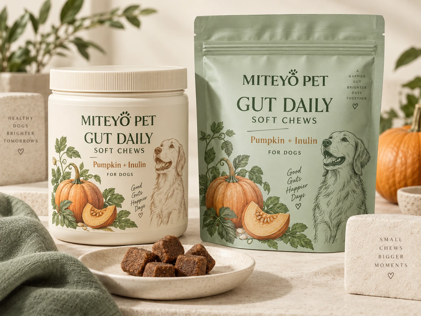 Soft chew screw-top jar and resealable stand-up pouch