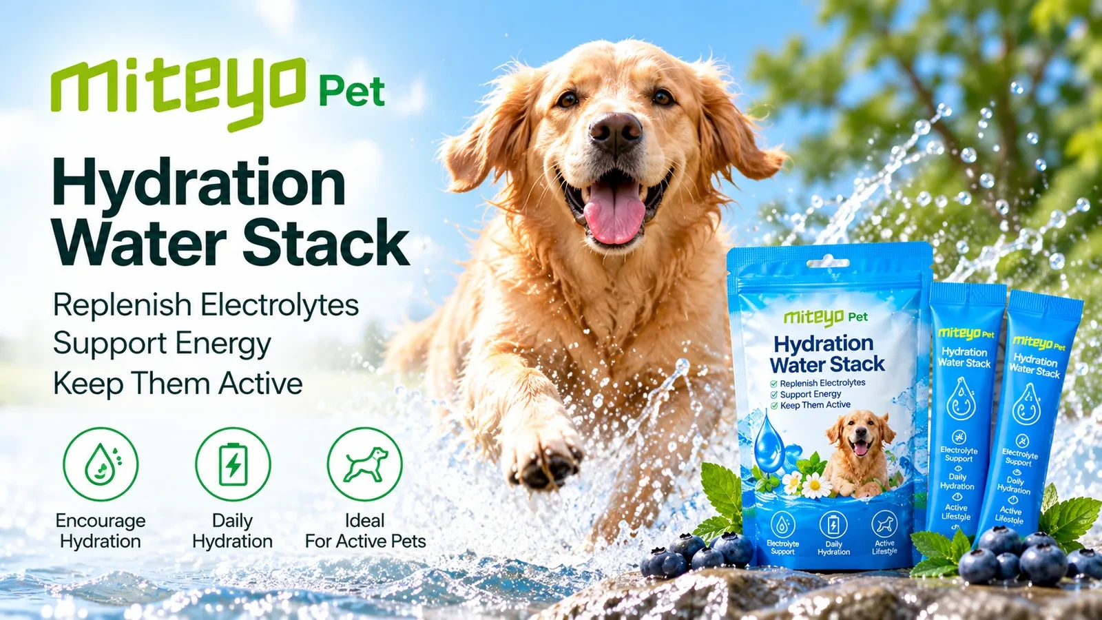 Active Dog Hydration Water Stack packaging presentation