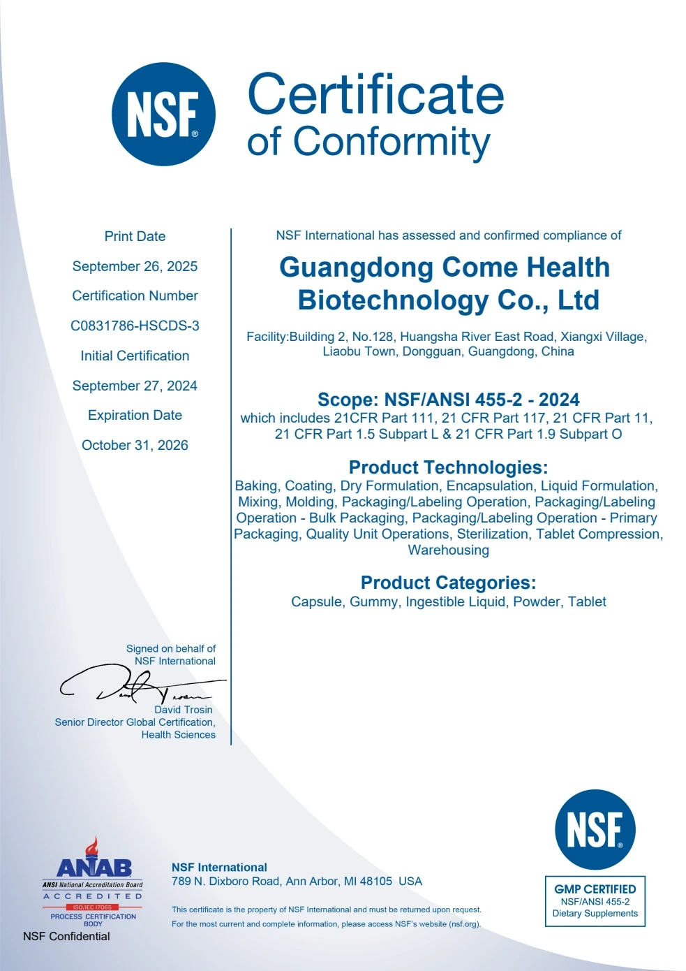 NSF/ANSI 455-2-2024 GMP original document preview
