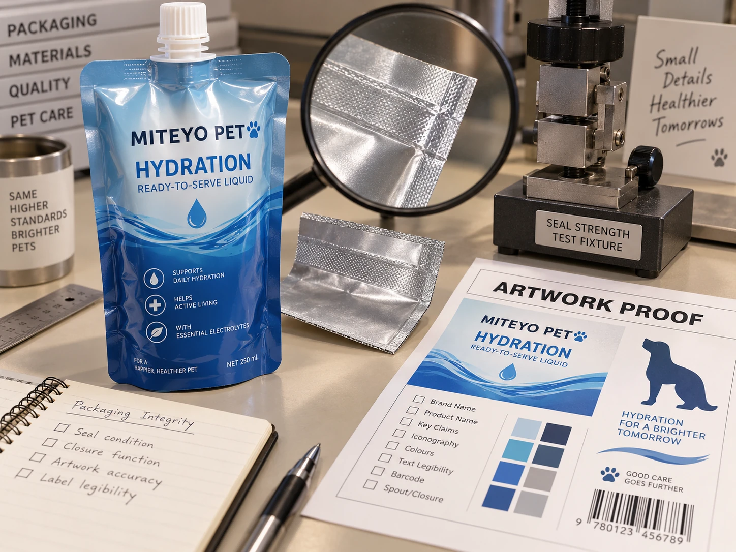 Illustration of a liquid pouch seal and artwork proof review